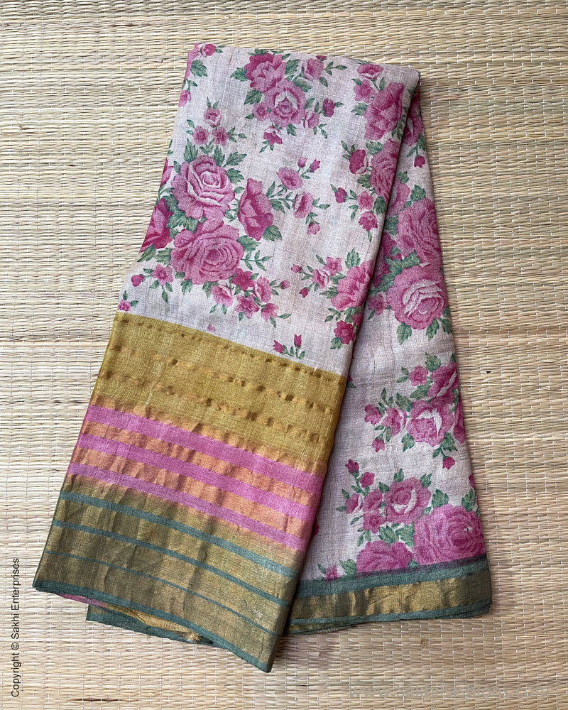 EE-S57622 Cream Floral Tussar sari