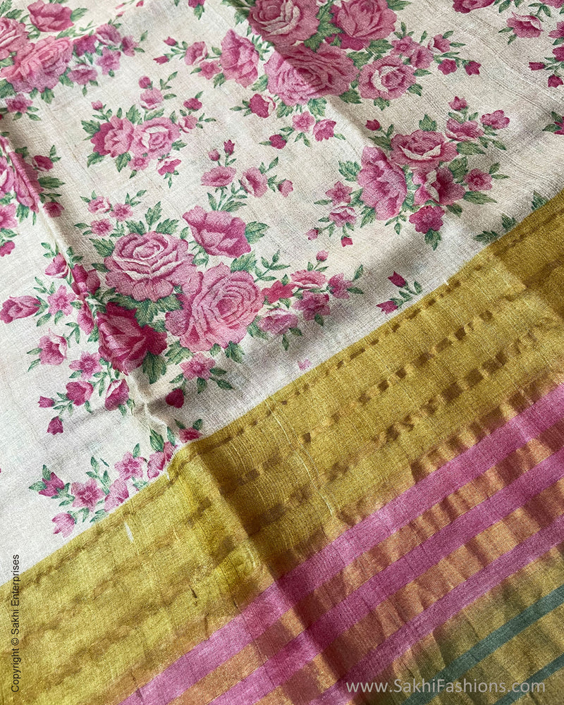 EE-S57622 Cream Floral Tussar sari