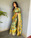 EE-S57618 Mint Flora Tussar Sari