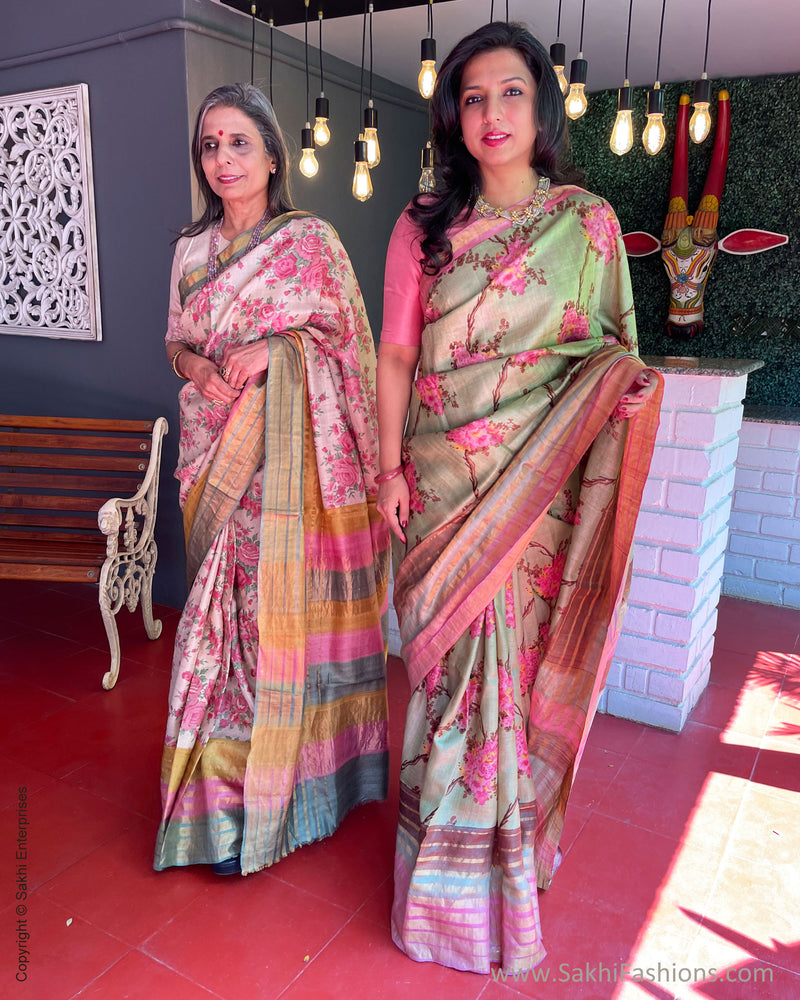 EE-S57622 Cream Floral Tussar sari