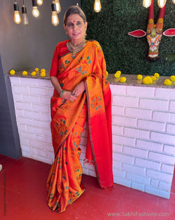 Orange Kanchi Silk cross stitch sari | Sakhi Fashions – sakhifashions