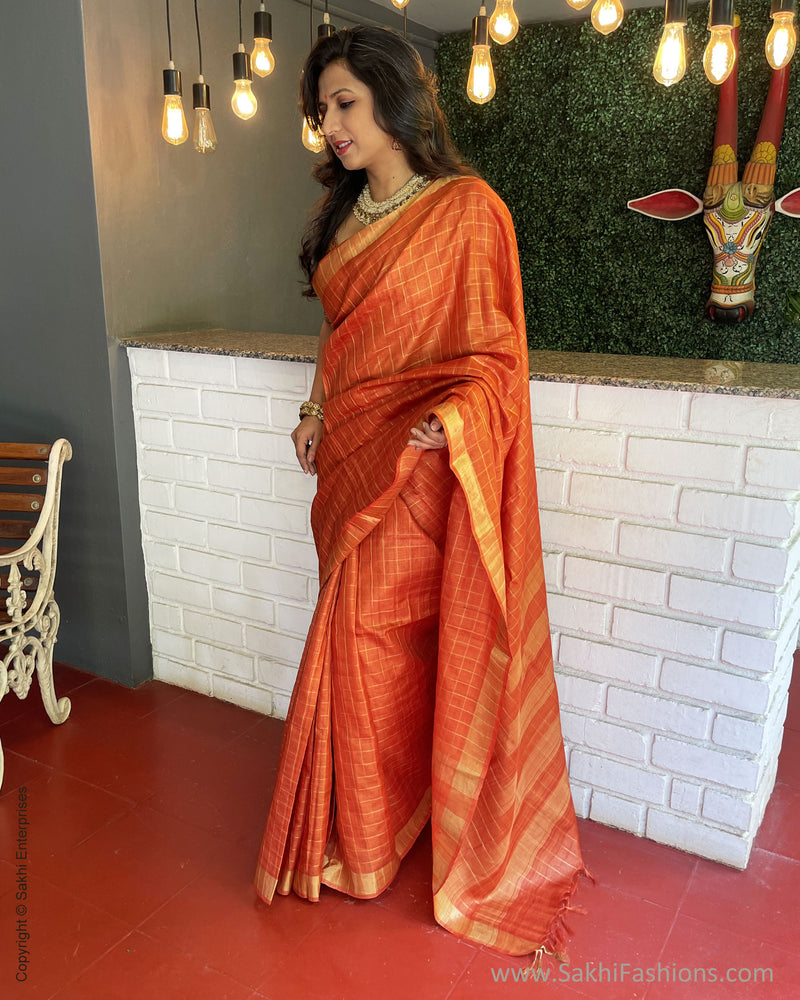 EE-S47310 Orange Tussar Sari