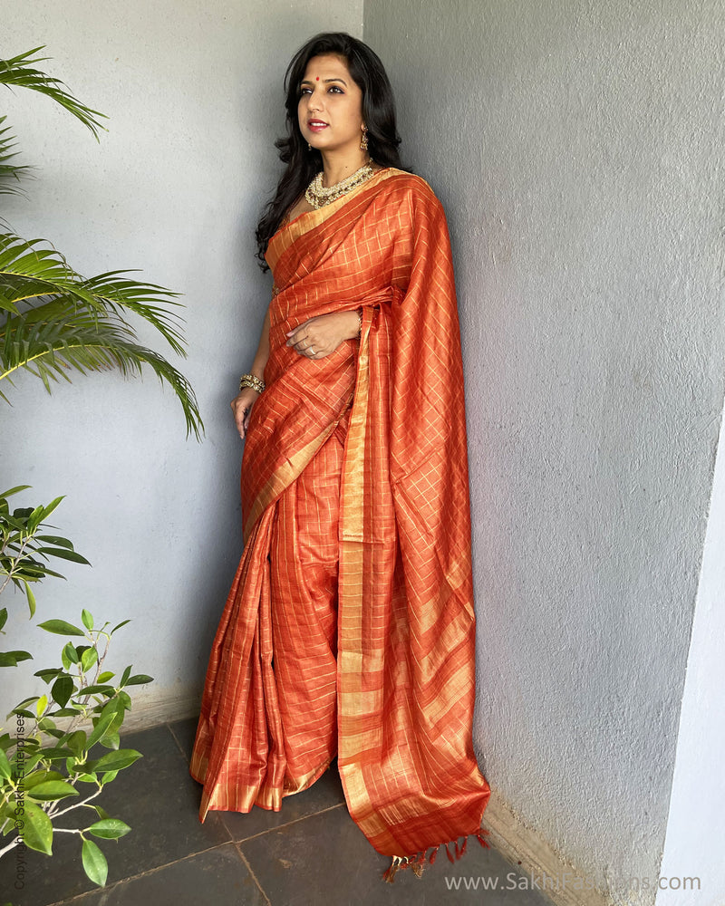 EE-S47310 Orange Tussar Sari