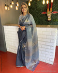 EE-V00161 Grey Organza sari