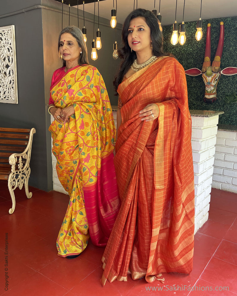 EE-S47310 Orange Tussar Sari