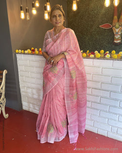 EE-V01089 Pink Linen emb Sari