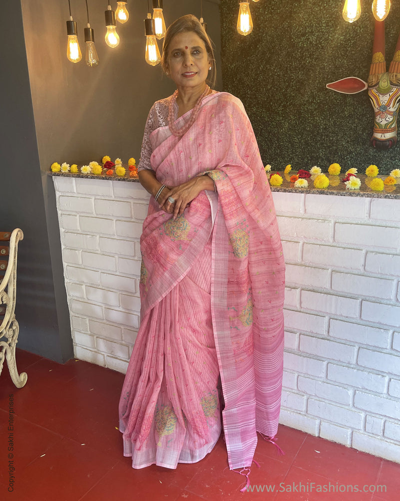 EE-V01089 Pink Linen emb Sari