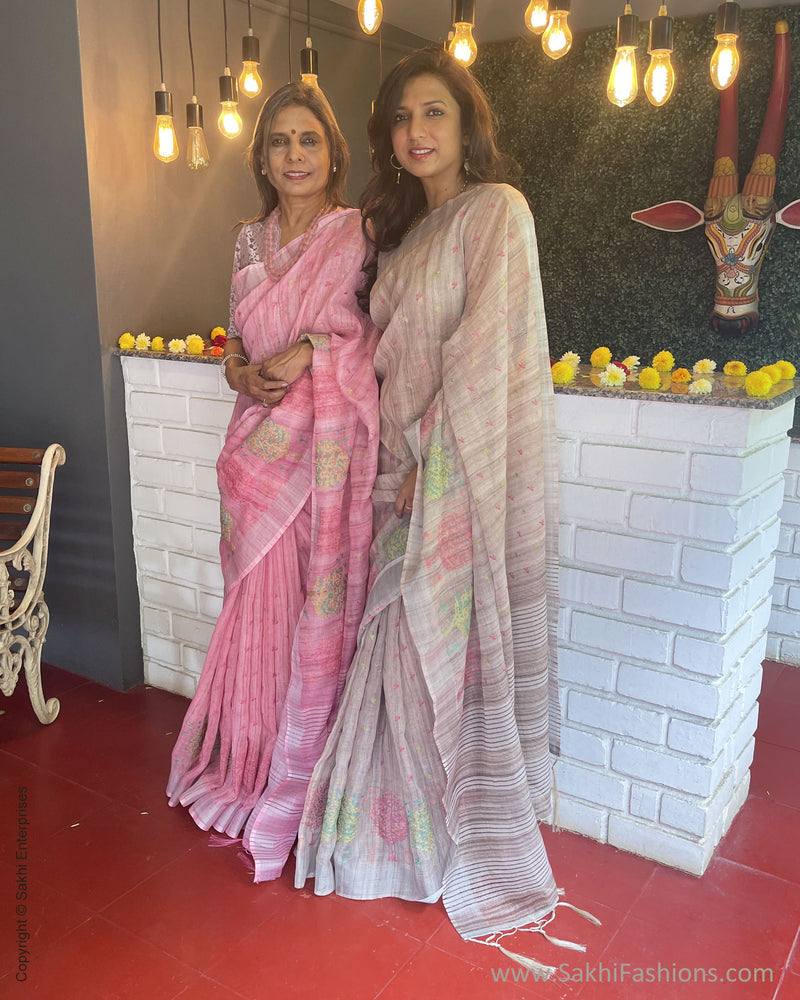 EE-V01089 Pink Linen emb Sari