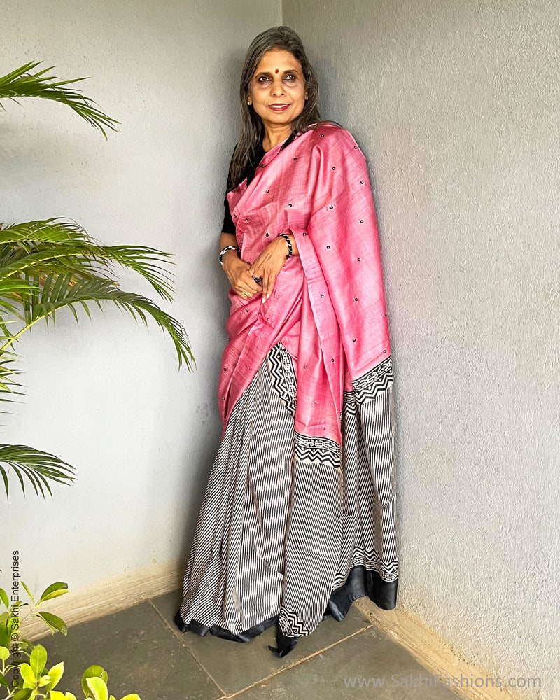 EE-V00972 Pink Tussar Sari