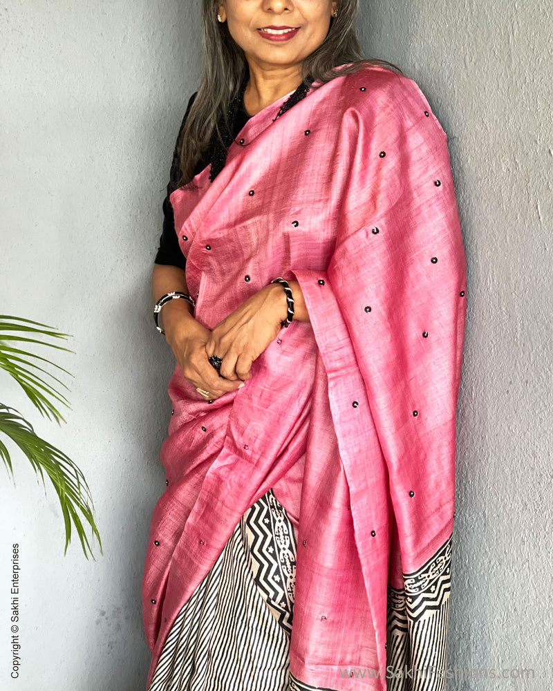 EE-V00972 Pink Tussar Sari