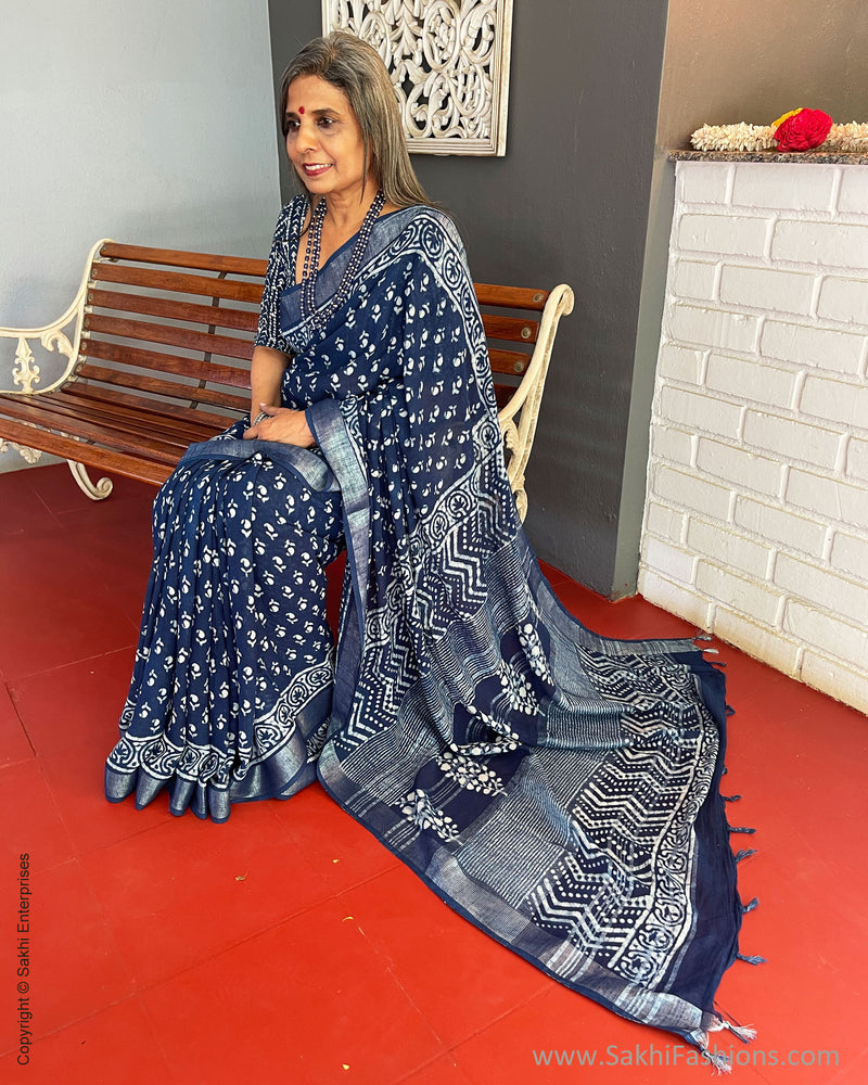 EE-V00879 Indigo Blue Linen Sari