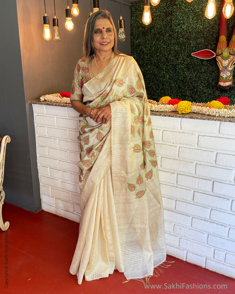 EE-V01360 Cream Tussar Applique