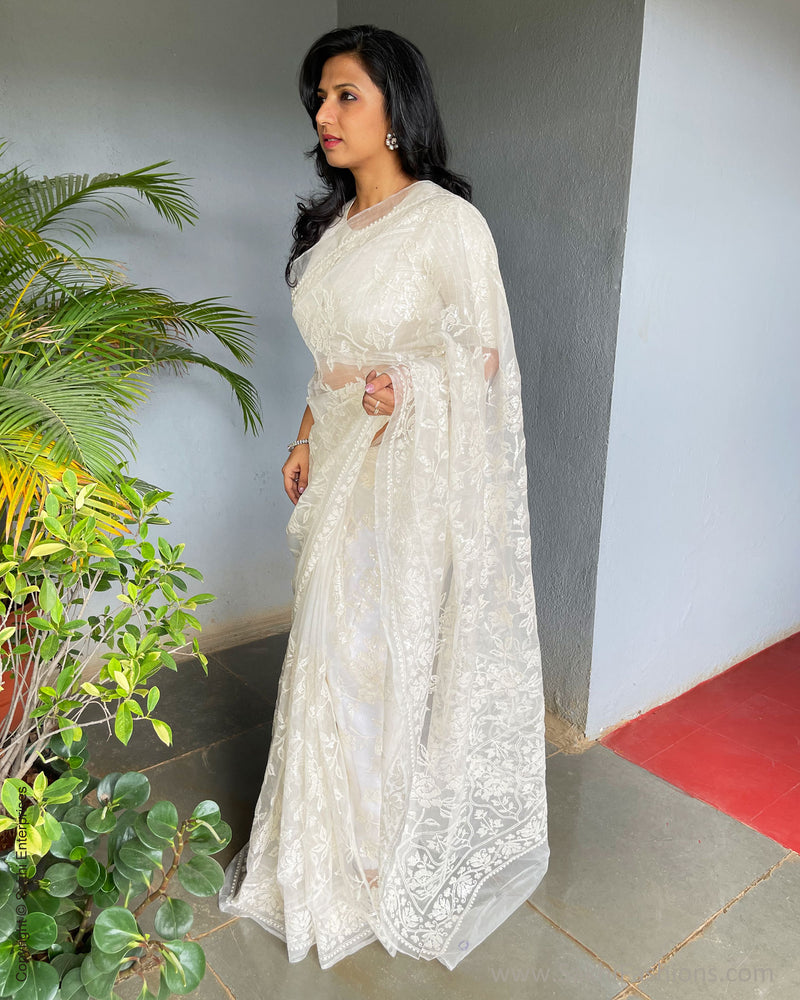 White clearance organza saree