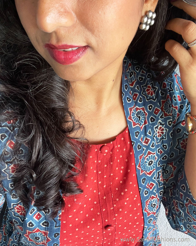 EE-V04614 Blue Ajrakh Silk Jacket