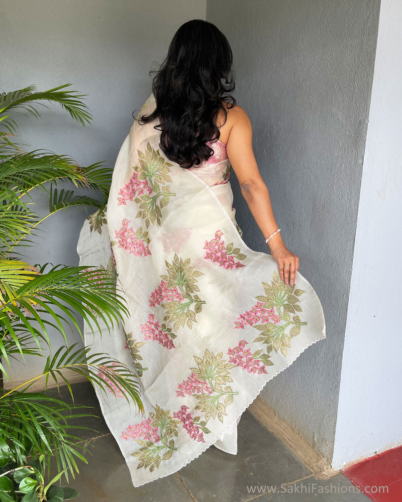 EE-V05039 White Organza Sari