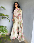 EE-V05039 White Organza Sari