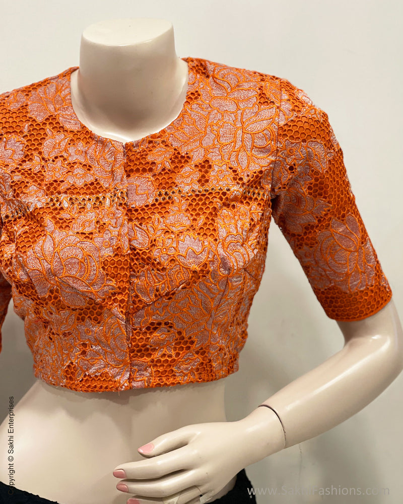 BL-V04178R Orange Cutwork blouse