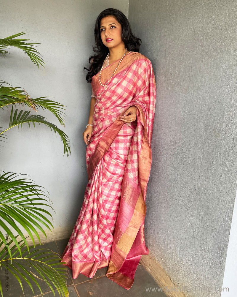 EE-V03674 Pink Tussar Sari