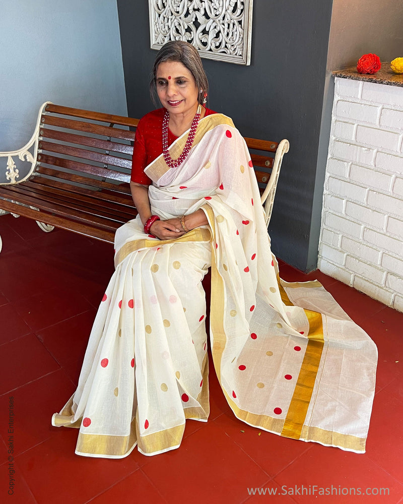 DP-V07323 Pink Cotton Polka Sari