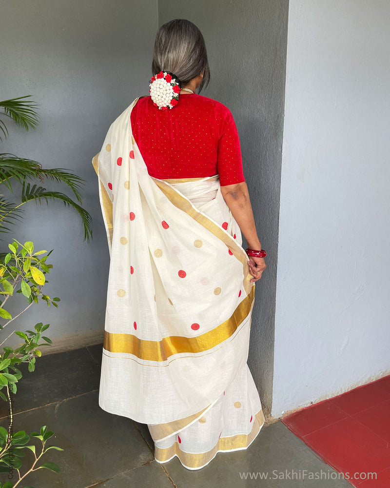 DP-V07323 Pink Cotton Polka Sari