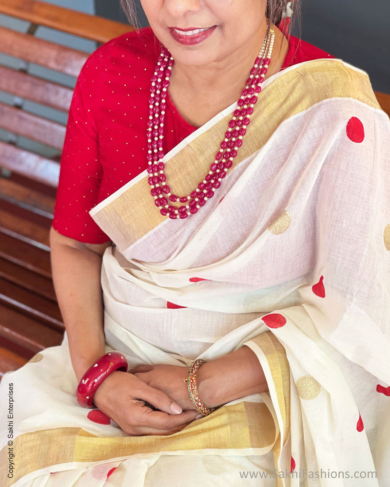 DP-V07323 Pink Cotton Polka Sari