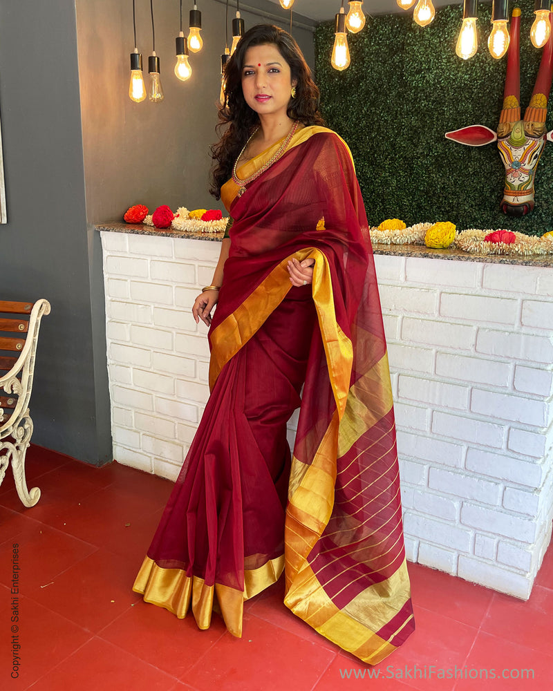 EE-S50636 Maroon Maheshwari Sari
