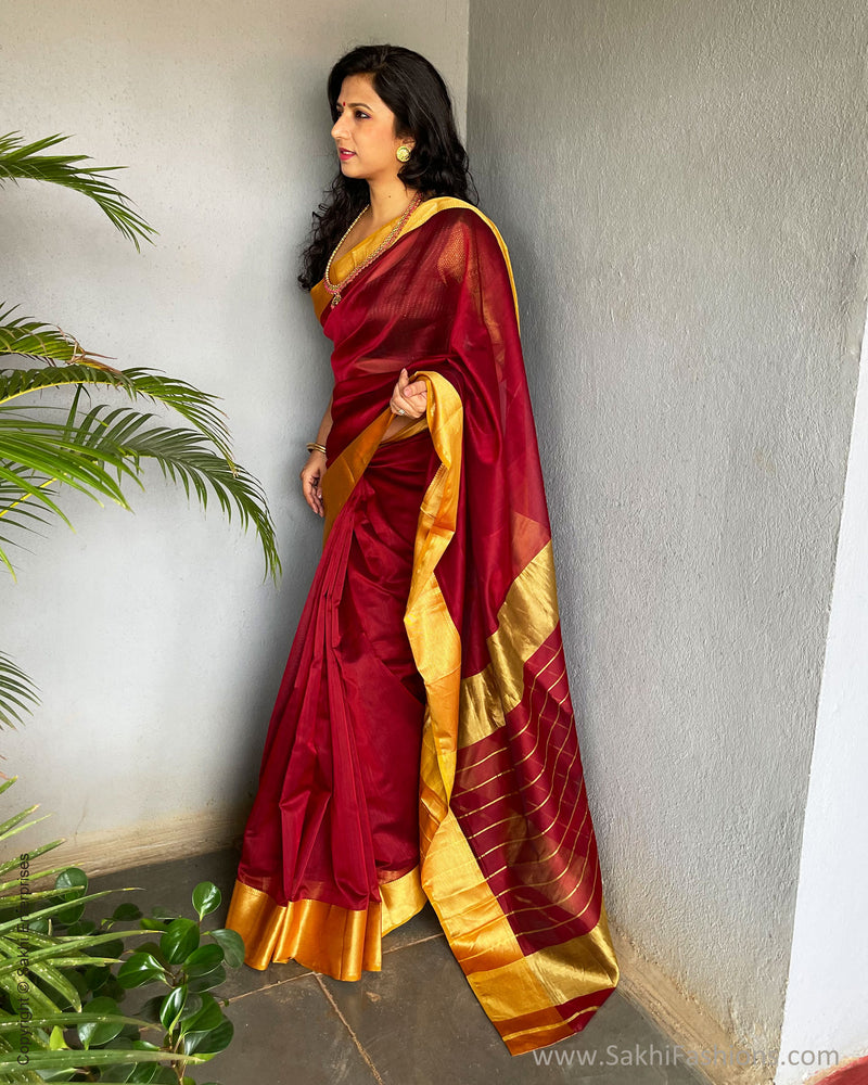 EE-S50636 Maroon Maheshwari Sari