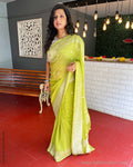 EE-S38611G Green Banarsi Georgette