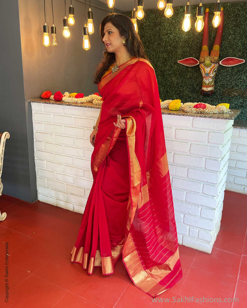 EE-S50633 Red Maheshwari Sari