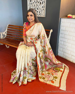 EE-V04524 Tussar Handpainted Sari