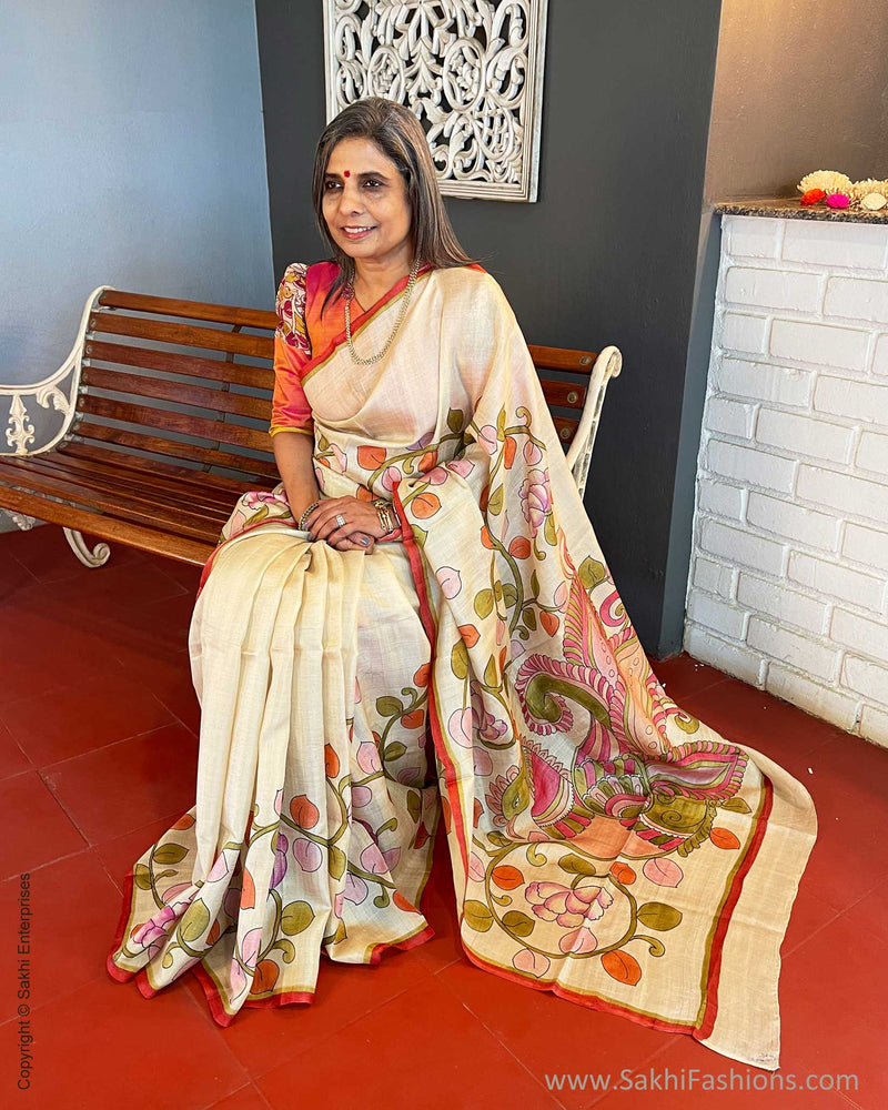 EE-V04524 Tussar Handpainted Sari