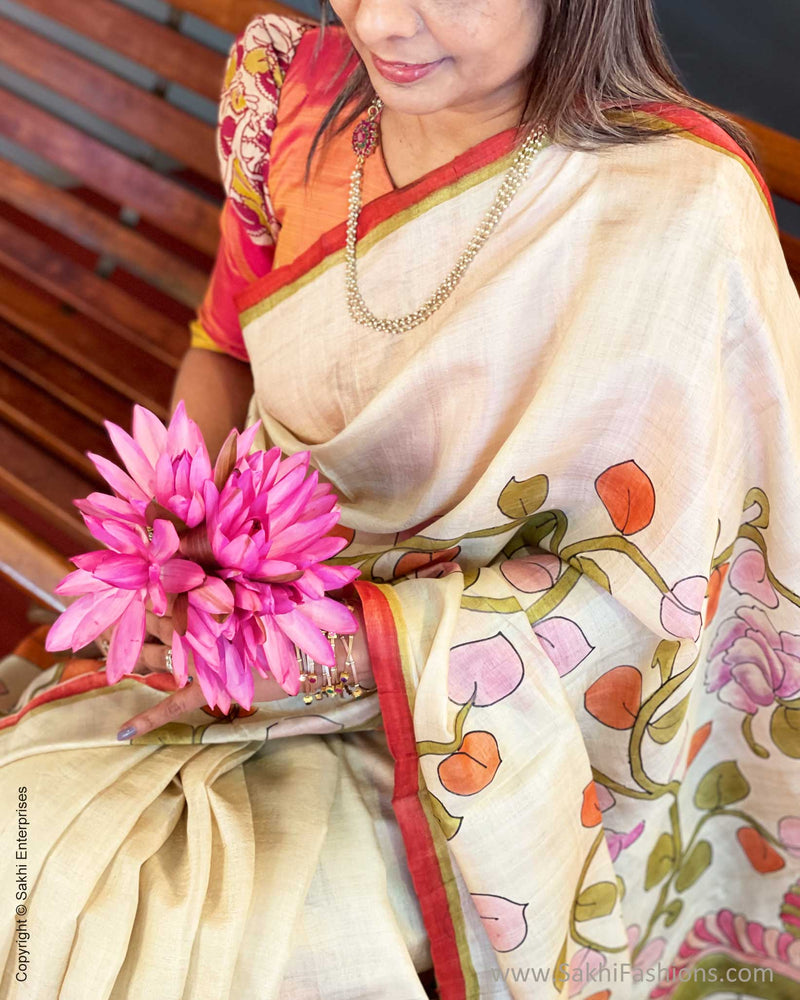 EE-V04524 Tussar Handpainted Sari