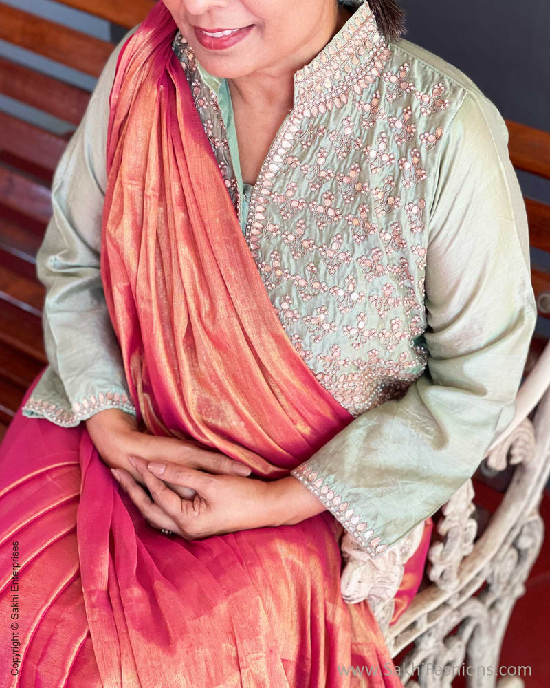 DP-V09444 Green Chanderi Blouse