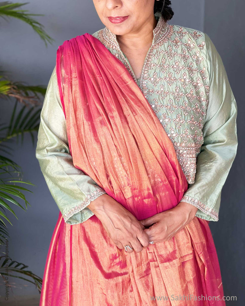 DP-V09444 Green Chanderi Blouse