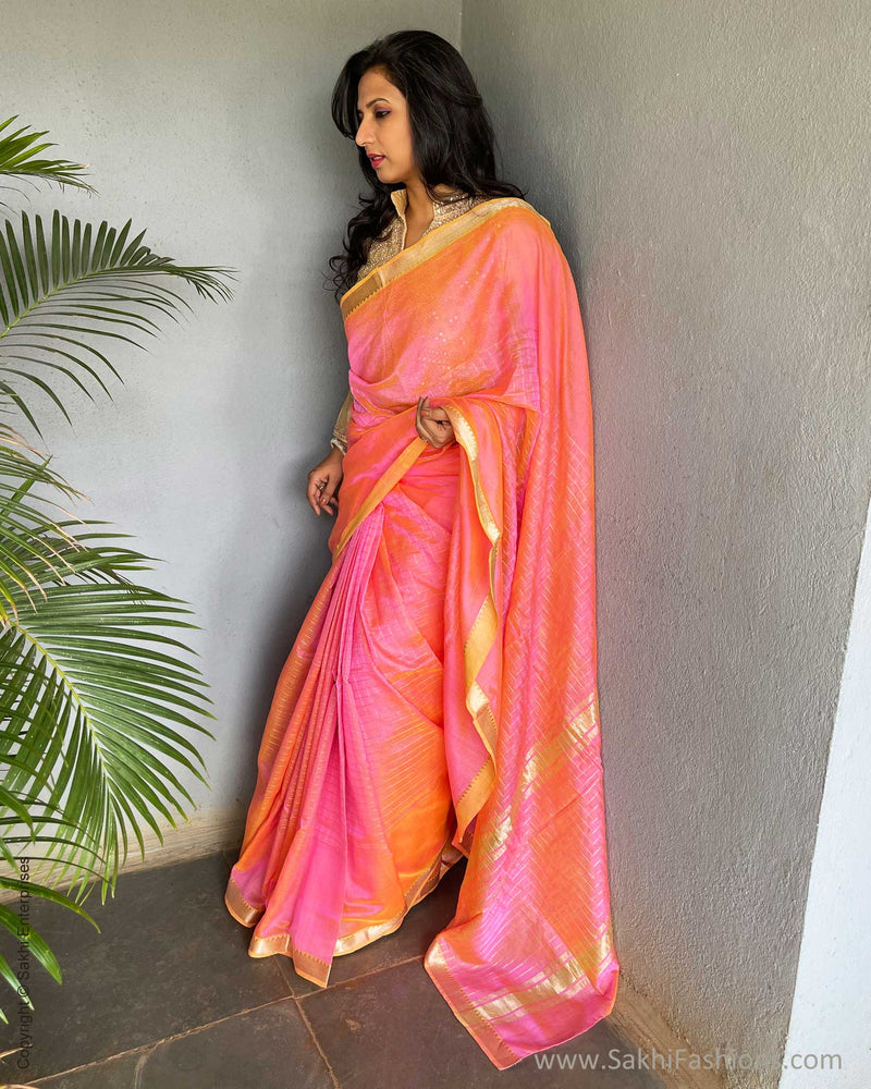 EE-V08384 Peach Silk Mangalgiri Sari