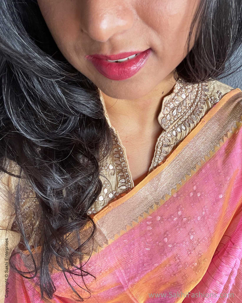 EE-V08384 Peach Silk Mangalgiri Sari