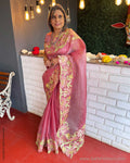 EE-V15095 Pink Organza Saree