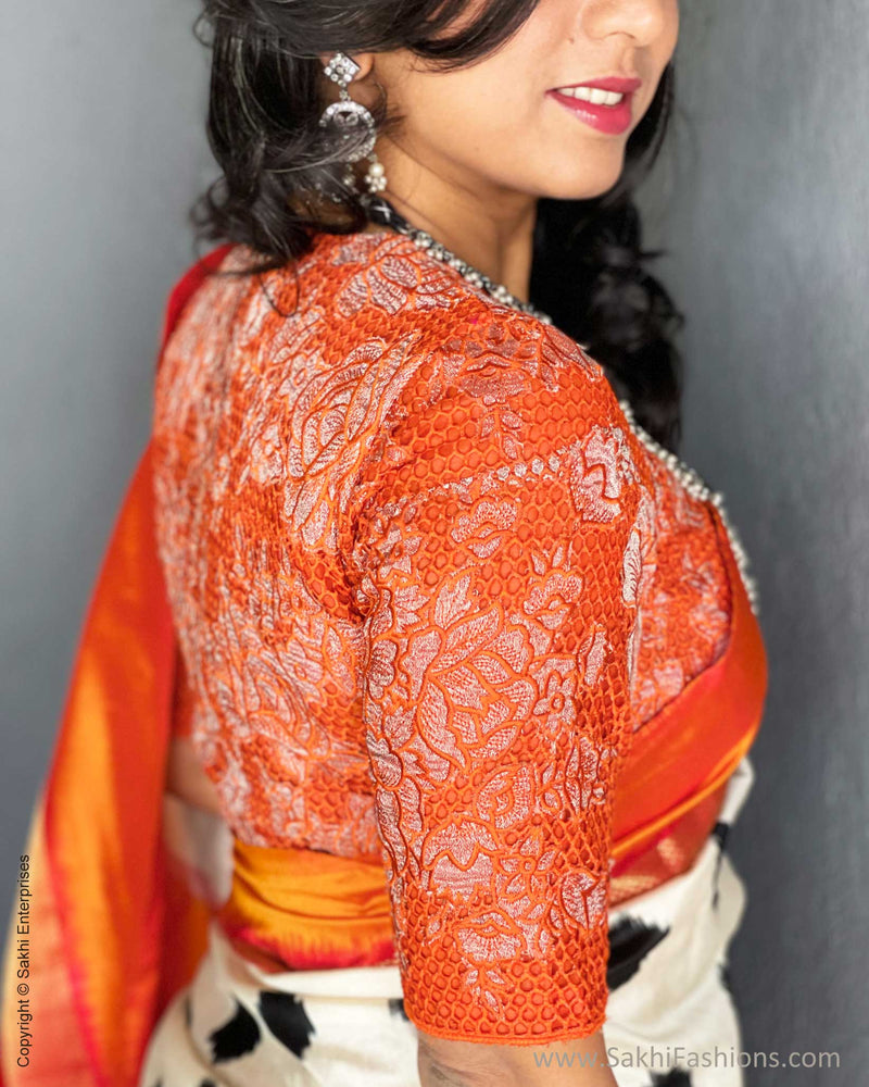 BL-V04178R Orange Cutwork blouse