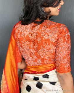 BL-V04178R Orange Cutwork blouse