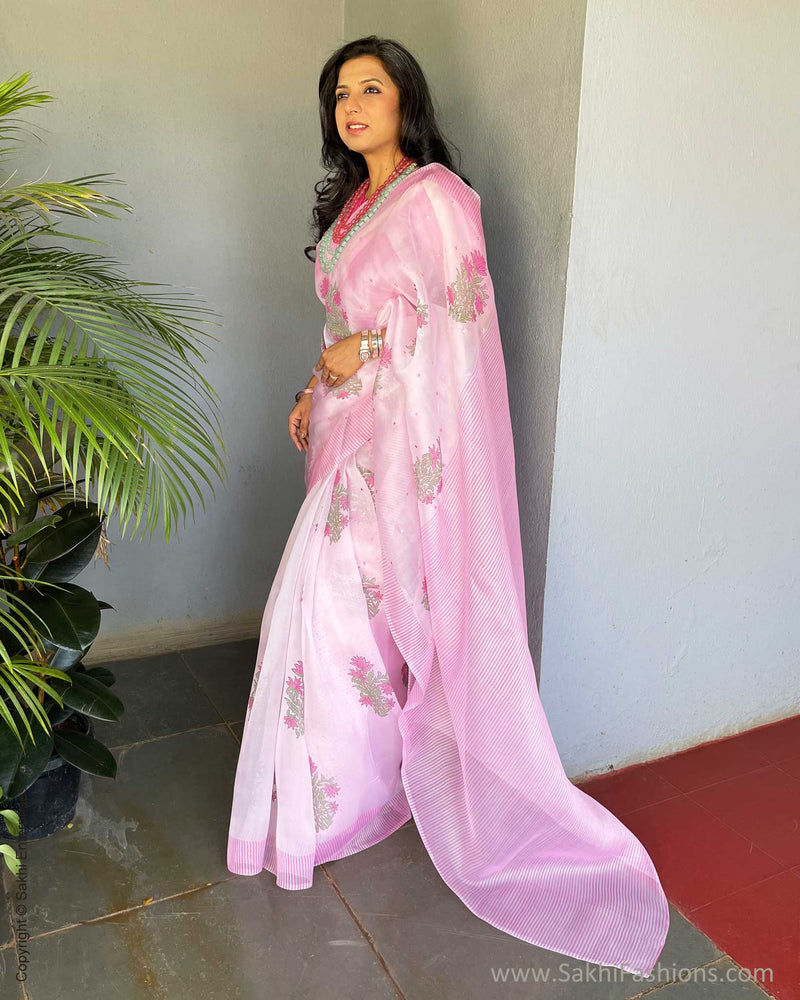 EE-V13720 Pink Organza Saree