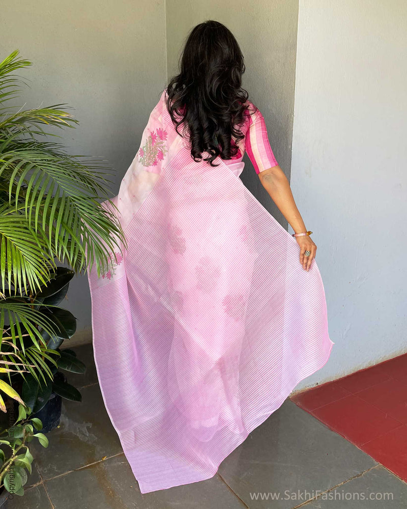 EE-V13720 Pink Organza Saree
