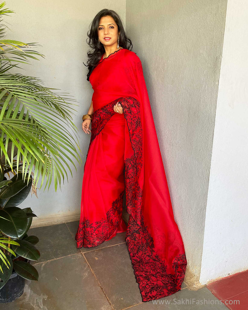EE-V16880 Red Organza Cutwork