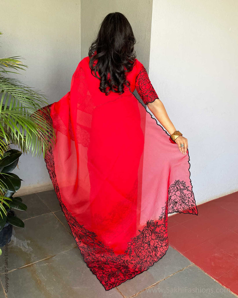 EE-V16880 Red Organza Cutwork