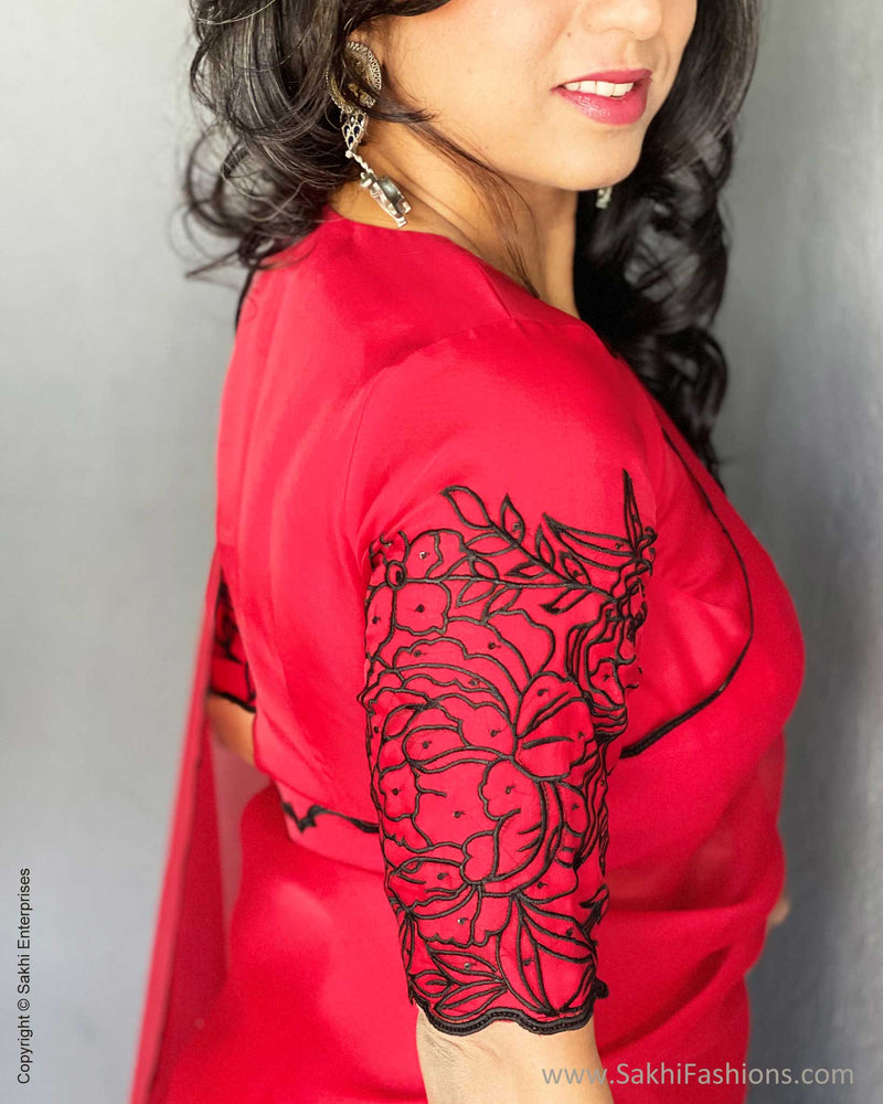 EE-V16880 Red Organza Cutwork