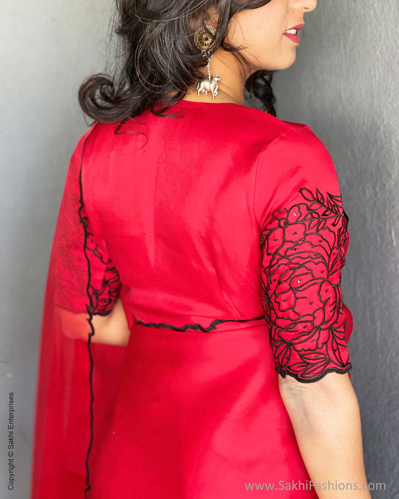 EE-V16880 Red Organza Cutwork