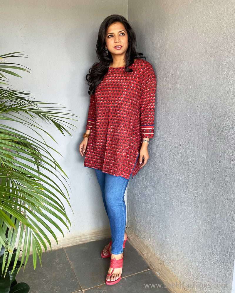 EE-V13404 Red Ajrak Kurthi