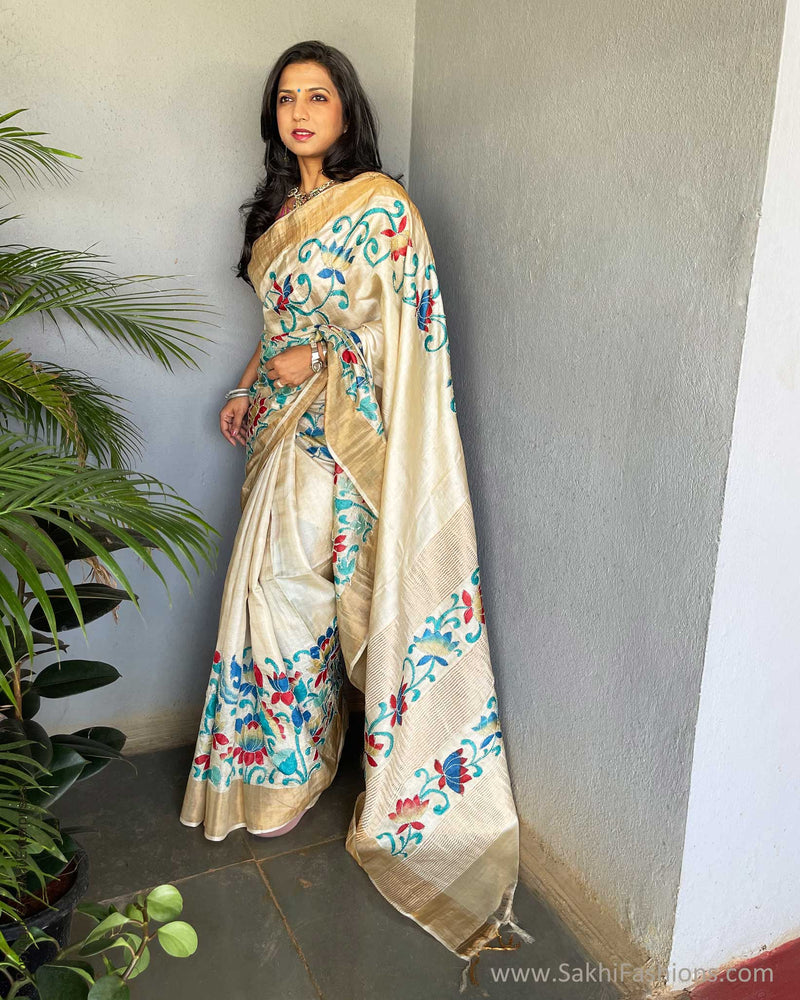 Ee V17214 Kantha Tussar Sari Sakhifashions