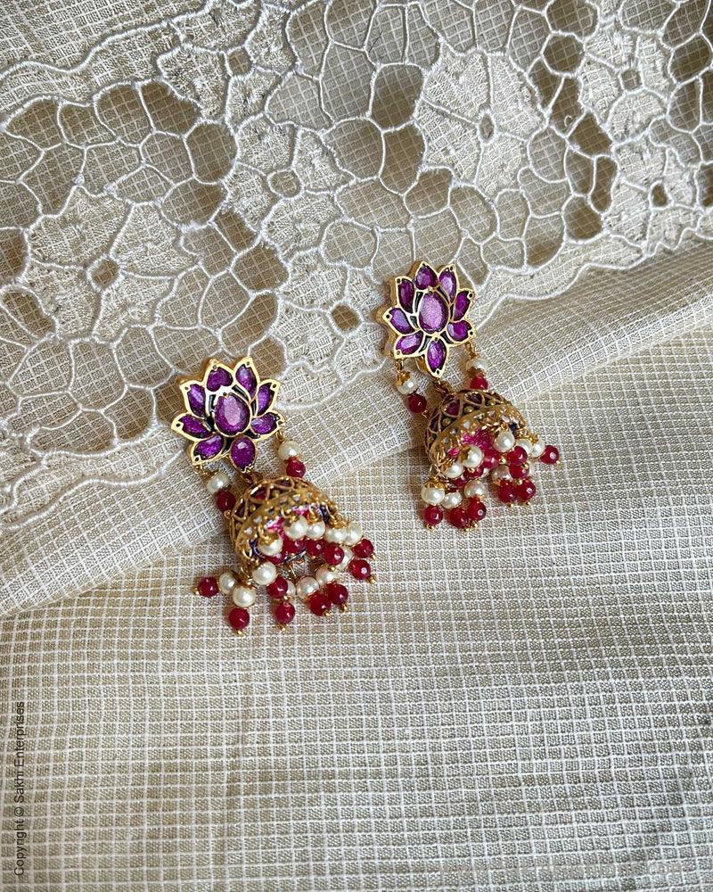 AJ-V19157 Floral Ruby Red Earrings