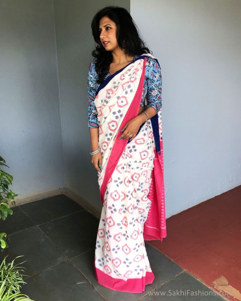 EE-S38044 Pink Ikkat Saree