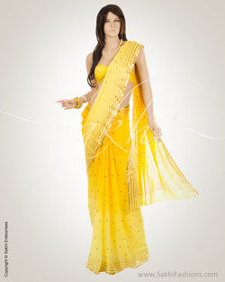 MSM-23794 - Yellow & Gold Pure Georgette Saree